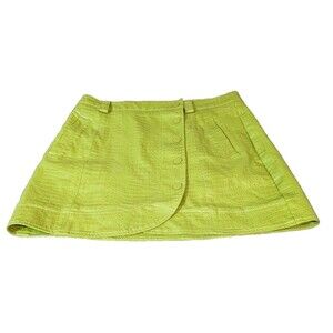 En Saison Women's Lime Green Faux Leather Embossed Size Medium Mini Skirt